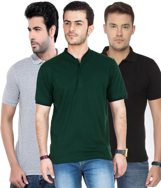 Pack of 3 Cotton Blend Polo Neck Solid T-Shirts