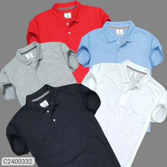 Solid Half Sleeves Polo Neck T-Shirt Set of 5 for Men