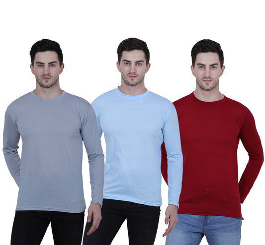 Pack of 3 Men's Cotton Round Neck Full Sleeves Stylish T-shirts