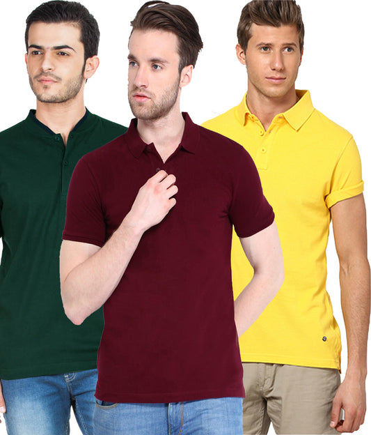 Solid Half Sleeves Men's Polo T-shirt (Pack of 3)