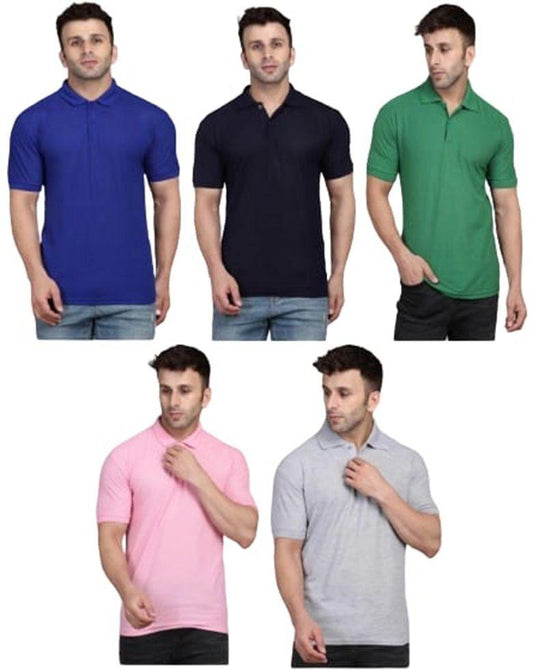 Pack of 5 Men's Half Sleeves Polo Neck T-shirts