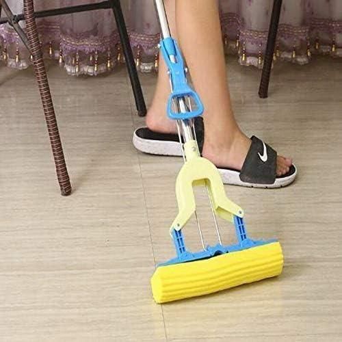 Foldable Squeeze Sponge Mop with Stainless Steel Rod and Rubber Head - Expandable Cotton Absorbent Mop for Efficient Floor Cleaning