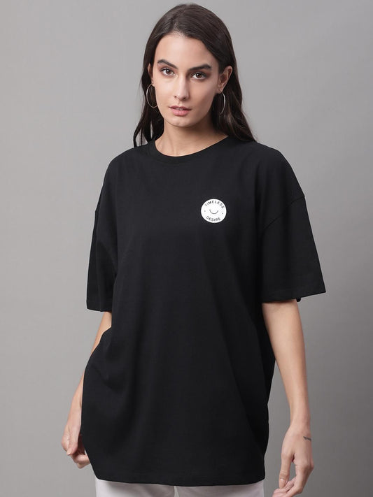 Women's Oversized Black Printed T-Shirt
