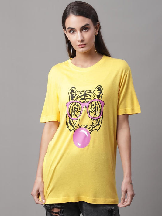 Women's Printed Yellow Regular T-Shirt